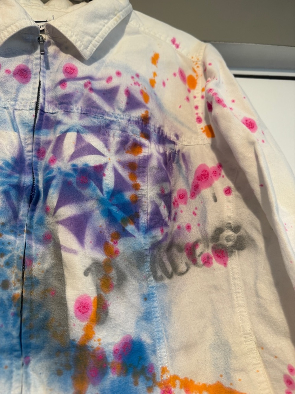 Custom Hand Painted White Linen Jacket Graffiti Streetwear Artsy Boho L - Picture 2 of 8